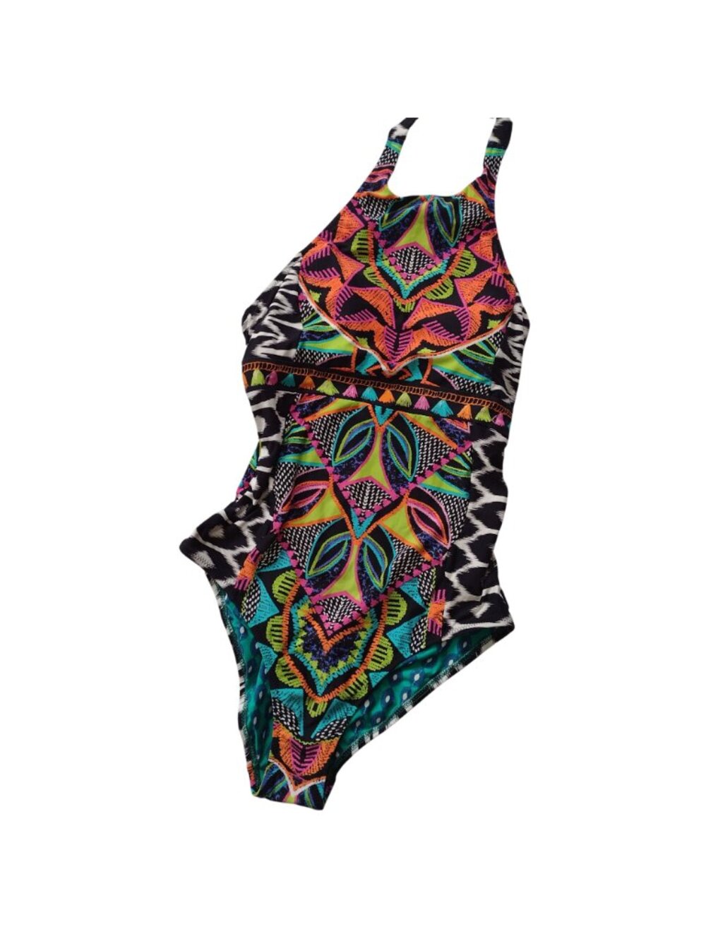 Trina Turk Africana High Neck Swimsuit M Colorful Printed High Leg One Piece - Picture 11 of 11
